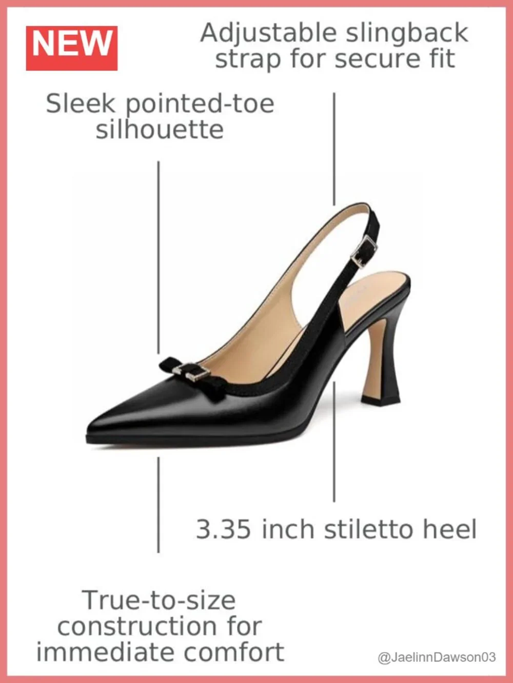 Slingback Heels for Women 3.35-Inch Stiletto Pointed Toe Faux Leather